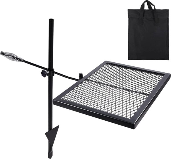 REDCAMP Swivel Campfire Grill Heavy Duty Steel Grate, Over Fire Camp Grill with Carrying Bag for Outdoor Open Flame Cooking (Black) - Image 2