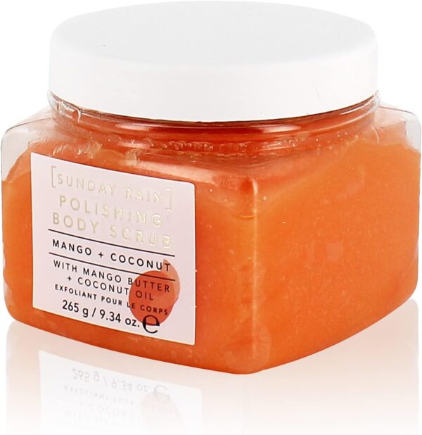 Sunday Rain Polishing Body Scrub for Extra Smooth & Soft Skin, Vegan and Cruelty-Free, Tropical Mango Butter and Coconut Oil, 265g - Image 3