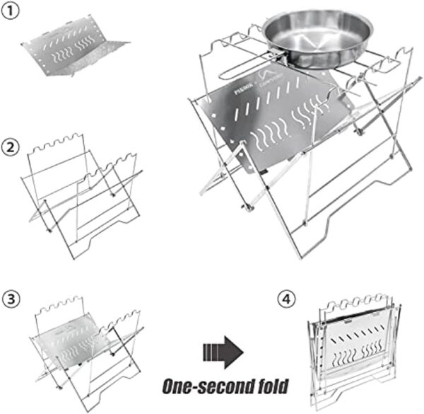 PSKOOK Portable Barbecue Grill Quickly Assemble Folding Campfire Fire Pit Stainless Steel Detachable Collapsible BBQ Grill for Camping, Hiking, Fishing With Pocket Bellow - Image 3