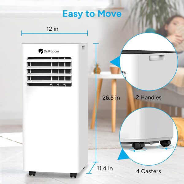 DR.PREPARE 9000 BTU Air Conditioning Unit, 4-in-1 Portable Air Conditioner with Remote Control, Dehumidifier, Cooling Fan with 2 Speeds, 24H Timer & Sleep Mode, Child Lock, Dual Window Venting Kit - Image 8