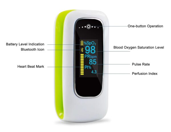 Rechargeable Oxygen Monitor Finger Adults, Bluetooth Pulse Oximeter CE Approved with Heart Rate and Perfusion Index, Free App iOS & Android and OLED Display - Image 8