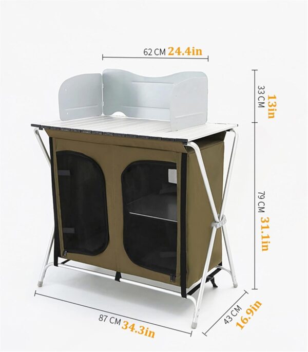 Outdoor Portable Folding Camp Kitchen Table, Lightweight folding aluminum cooking station with windshield, Cabinet storage for barbecue picnics - Image 8