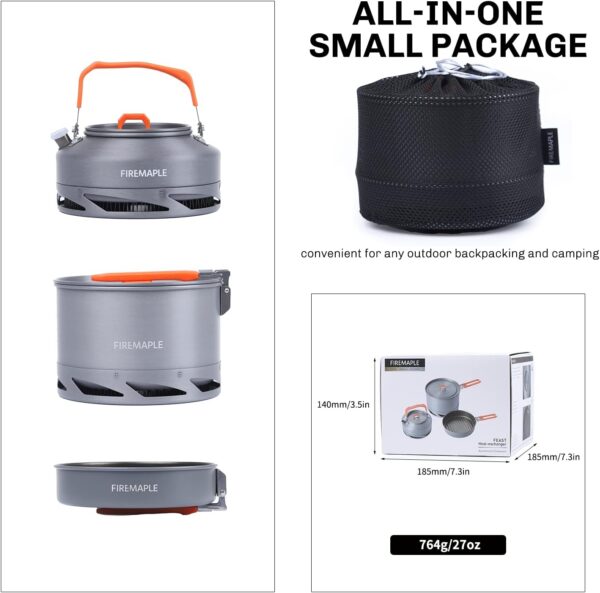 Fire-Maple Feast Heat Exchanger Set | Compact Camping Cookware Kit | Nested Design | Contain with a Pot, Kettle and Non-Stick Frypan | Ideal for Fishing, Picnic and Camp use - Image 7