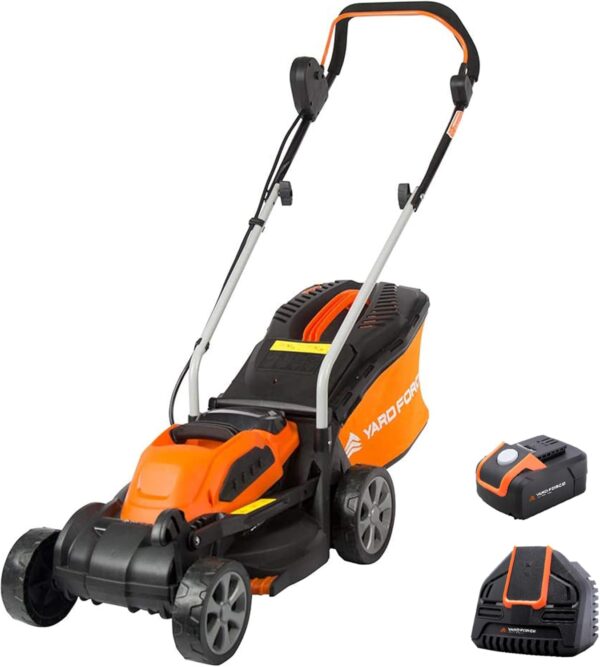 Yard Force 40V 32cm Cordless Lawnmower with Lithium-ion Battery and Quick Charger LM G32, Black/Orange - Image 2