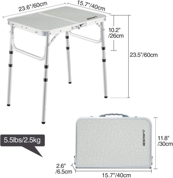 REDCAMP 2ft Folding Camping Table with Adjustable Height, Portable Foldable Picnic Tables for Outdoor Indoor Kitchen Garden, 3 Heights (26/49/60) - Image 3