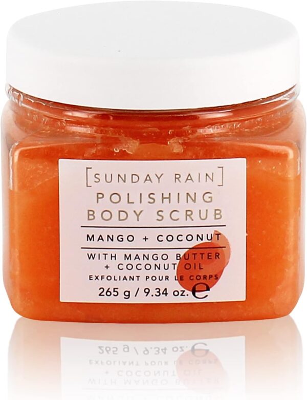 Sunday Rain Polishing Body Scrub for Extra Smooth & Soft Skin, Vegan and Cruelty-Free, Tropical Mango Butter and Coconut Oil, 265g - Image 2