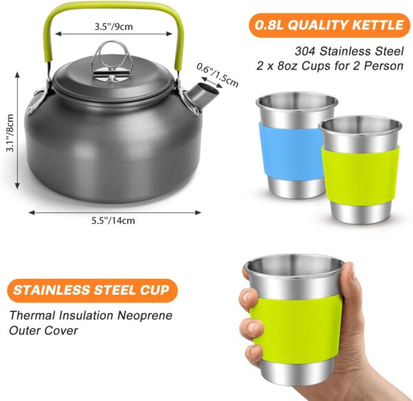 Odoland Camping Cookware Kit with Folding Camping Stove Suit 2 People, Non-Stick Pot Pan Kettle Set with Stainless Steel Cups Plates Forks Knives Spoons for Outdoor Cooking and Picnic for 2 People - Image 5