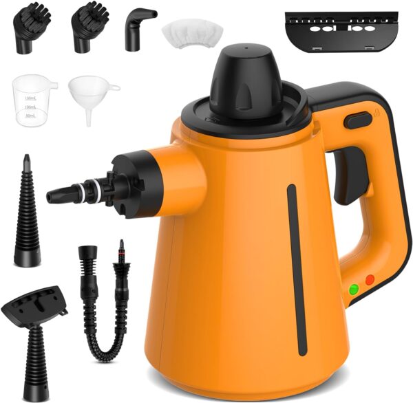 HomHou Handheld Steam Cleaner, Multipurpose Steam Cleaner with 380 Ml Large Capacity And 10 Accessories, Steam Cleaner Handheld for Cleaning Kitchen, Floor And Windows(Orange) - Image 2