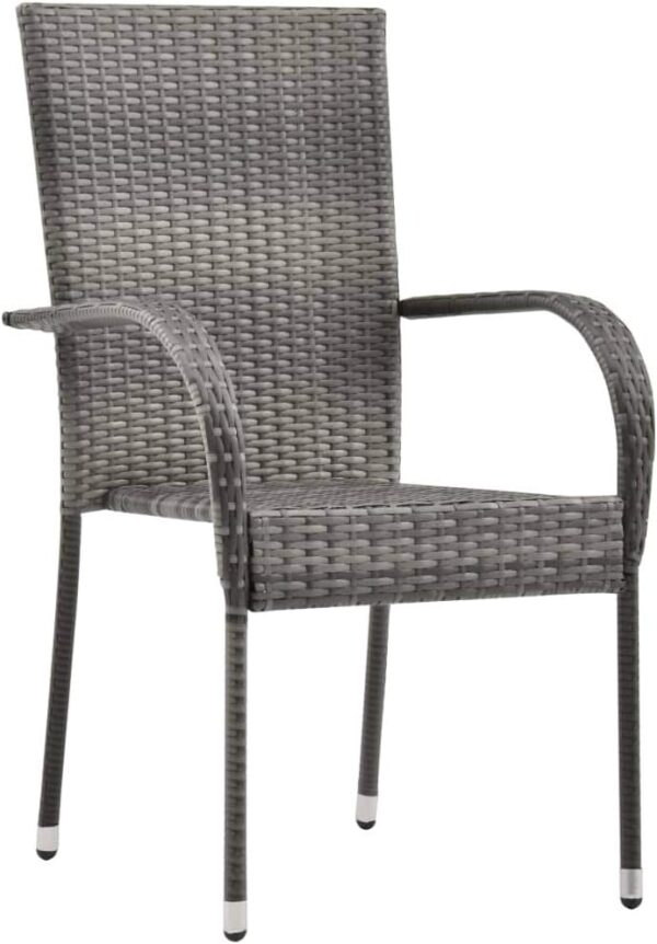 vidaXL Stackable Outdoor Dining Chairs - Grey Poly Rattan | Set of 2 | Lightweight & Space-Saving | Ideal for Patio/Terrace/Garden | Easy Assembly - Image 4