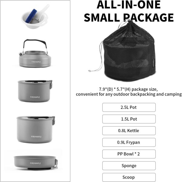 Fire-Maple Feast 4 Camping Cookware Set | Outdoor Cooking kit with Pot Kettle Pan Bowls and Spatula | Kitchen Utensils for 4 to 5 People Backpacking Trekking Hiking Fishing Picnic - Image 4