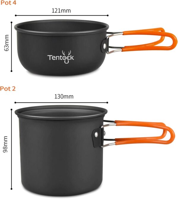 Tentock Camping Cookware Mess Kit 2-4 Persons Outdoor Aluminium Lightweight Cookware Set Foldable Pot and Pan Set for Picnic Hiking Fishing Barbecue Travelling - Image 4