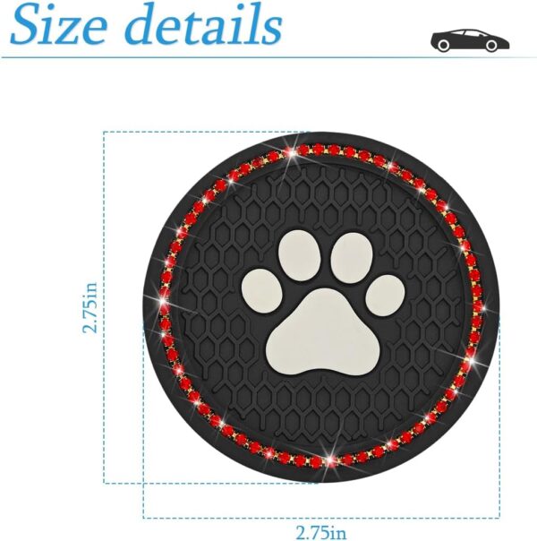 CGEAMDY 2 PCS Car Cup Holder Pads, Crystal Rhinestone PVC Paw Car Cup Pad, Universal Auto Anti Slip Cup Holder Insert Mat, Bling Mats Car Interior Accessories for Women & Men(Black-Red) - Image 3