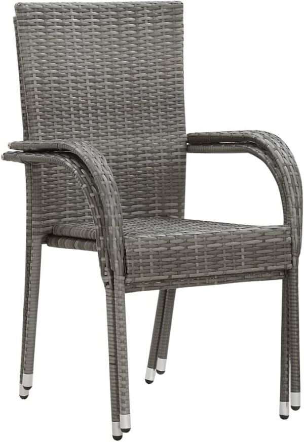 vidaXL Stackable Outdoor Dining Chairs - Grey Poly Rattan | Set of 2 | Lightweight & Space-Saving | Ideal for Patio/Terrace/Garden | Easy Assembly - Image 5