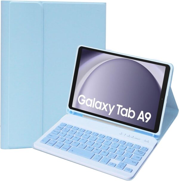 Samsung Galaxy Tab A9 Keyboard Case, Keyboard Case for Samsung Galaxy Tab A9 8.7" 2023 SM-X110/X115/X117, Slim PU Case with Magnetically Detachable Wireless Keyboard for Tab A9 (Blue) - Image 2