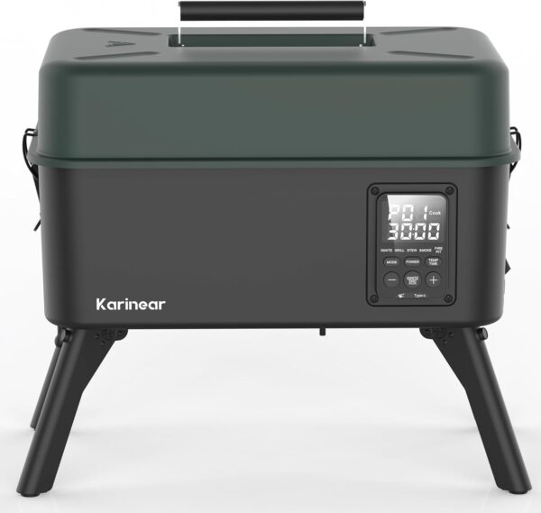 Karinear Barbecue Grill Smoker Multifunctional Outdoor Frying Grill, Electric Outdoor BBQ Grill, Portable Handheld Smoker for Pellets, Grill, Roast and Fondue, Folding Stands - Image 2