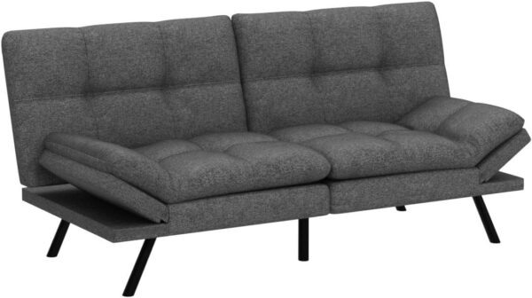 IULULU Futon Sofa Bed, Modern Convertible Sleeper Couch Daybed with Adjustable Armrests for Studio, Apartment, Office, Compact Living, Bonus Room, Overnight Guests, Gray, Grey - Image 5