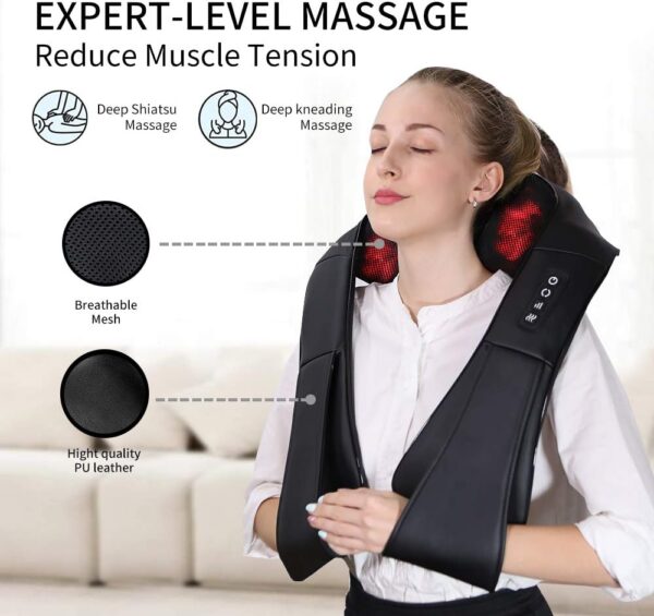 Neck Massager, Deep Tissue 3D Kneading, by iKristin, Portable, with Heat, Shiatsu Massager for Neck, Back, Shoulder, Foot and Leg, at Home and Car, Suitable for Women and Men (Black) - Image 3