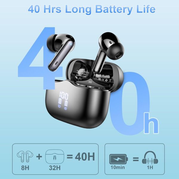 Wireless Earbuds, Bluetooth 5.3 Headphones in Ear with HiFi Stereo Deep Bass, 4 ENC Noise Cancelling Mic Wireless Earphones 40H Playtime, Bluetooth Earbuds Dual LED Display, IP7 Waterproof, USB-C - Image 6