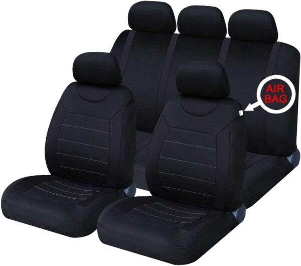 Xtremeauto® Classic Car Seat Covers Set Front & Rear complete with headrest Covers (Black) - Image 2