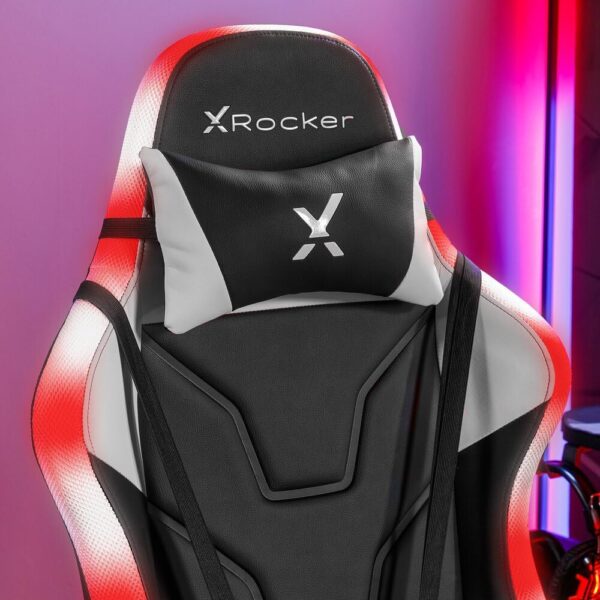 X-Rocker Agility RGB Gaming Chair, Racing Computer Chair with Lights, Swivel Office Chair Ergonomic PC Chair with High Back, Headrest and Lumbar Support Cushion, Height Adjustable and Tiltable - BLACK - Image 5