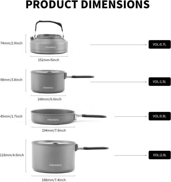 Fire-Maple Feast 4 Camping Cookware Set | Outdoor Cooking kit with Pot Kettle Pan Bowls and Spatula | Kitchen Utensils for 4 to 5 People Backpacking Trekking Hiking Fishing Picnic - Image 5