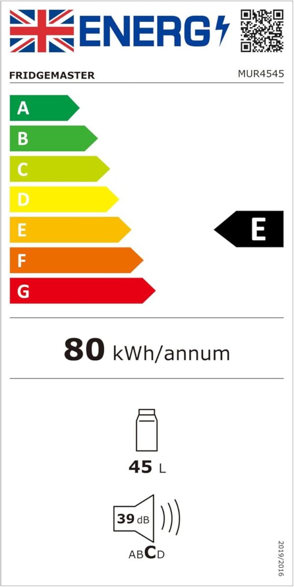 Fridgemaster MUR4545 Small Table Top 45cm Mini Fridge - 45 L - Mechanical Control with Adjustable Thermostat - Reversible Door - 39 dB Low noise - Broad Climate Design - White - E Rated - Image 11