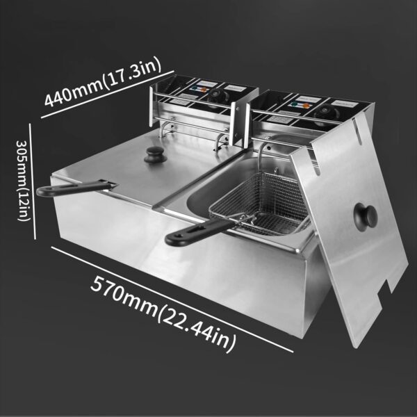 Commercial Deep Fryer 2x10L Double Tank Deep Fat Fryer Stainless Steel Chip Fryer 5000W with Lids - Image 5