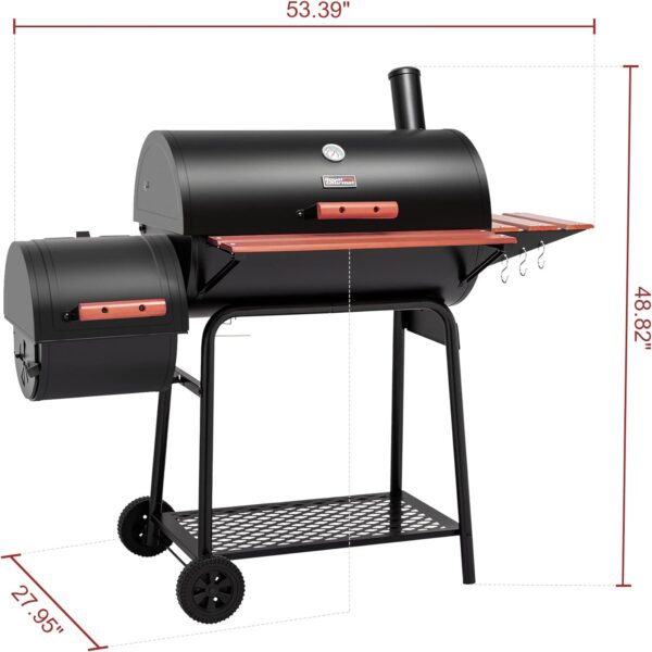 Royal Gourmet CC1830W 30 Barrel Charcoal Grill with Side Table, 627 Square Inches, Outdoor Backyard, Patio and Parties, Black - Image 4