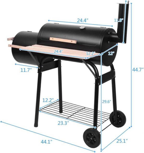 Outvita BBQ Charcoal Grill, Outdoor Patio Barbecue Cooker with Offset Smoker, Wheels and Tray for Balcony Picnics, Party and Camping - Image 3