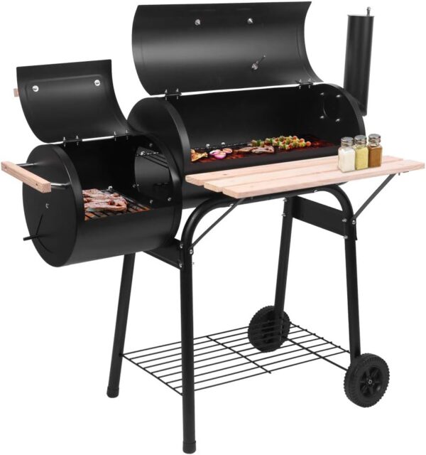 Outvita BBQ Charcoal Grill, Outdoor Patio Barbecue Cooker with Offset Smoker, Wheels and Tray for Balcony Picnics, Party and Camping - Image 2