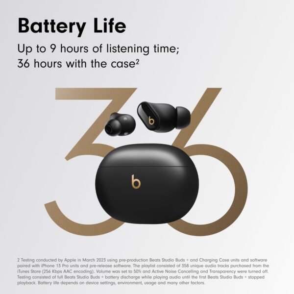 Beats Studio Buds + | True Wireless Noise Cancelling Earbuds, Enhanced Apple & Android Compatibility, Built-in Microphone, Sweat-Resistant Bluetooth Headphones, Spatial Audio – Black/Gold - Image 6