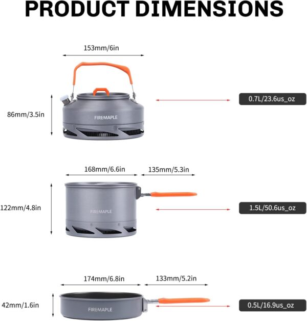 Fire-Maple Feast Heat Exchanger Set | Compact Camping Cookware Kit | Nested Design | Contain with a Pot, Kettle and Non-Stick Frypan | Ideal for Fishing, Picnic and Camp use - Image 6