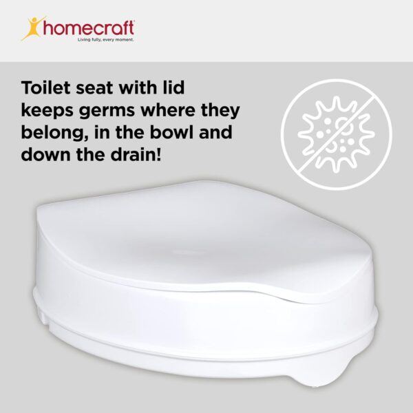 HOMECRAFT Savanah Raised Toilet Seat 4" with Lid, Elongated & Elevated Lock Seat Support for Elderly, Handicapped and Disabled Users, White Colour - Image 6