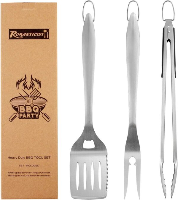 ROMANTICIST 3PCS Superior Solid BBQ Tools Set - Stainless Steel Barbecue Accessories Set for Men Women - Best Barbecue Set for Outdoor Barbecue for Men Dad Women - Image 2