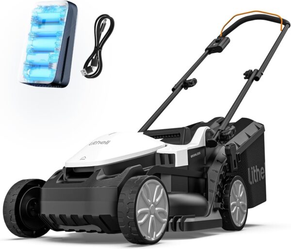 Litheli Cordless Lawn Mower, 33 cm Cutting Width, Brushless Motor, 5 Heights Adjustment, 30L Grass Box, 20V Foldable Lightweight battery lawnmower for Lawns up to 300㎡, Incl. 4Ah Battery - Image 2