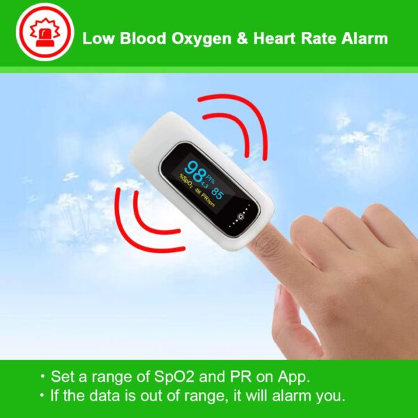 Rechargeable Oxygen Monitor Finger Adults, Bluetooth Pulse Oximeter CE Approved with Heart Rate and Perfusion Index, Free App iOS & Android and OLED Display - Image 9