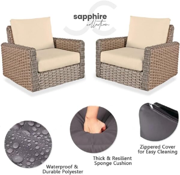 Sapphire Collection Outdoor Garden Rattan seat cushions Water Resistant Pad for Keter Allibert California Furniture Patio Chair Cushion Only Padding (8 Pc Cream Patio Set) - Image 6