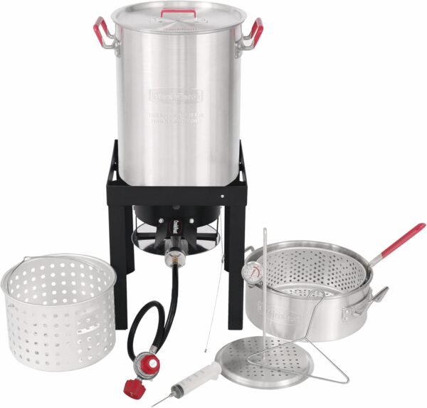 Creole Feast TFP1030 Turkey and Fish Fryer Pot Seafood Boiler Steamer Kit, 50000 BTU Propane Gas Burner, Silver - Image 2