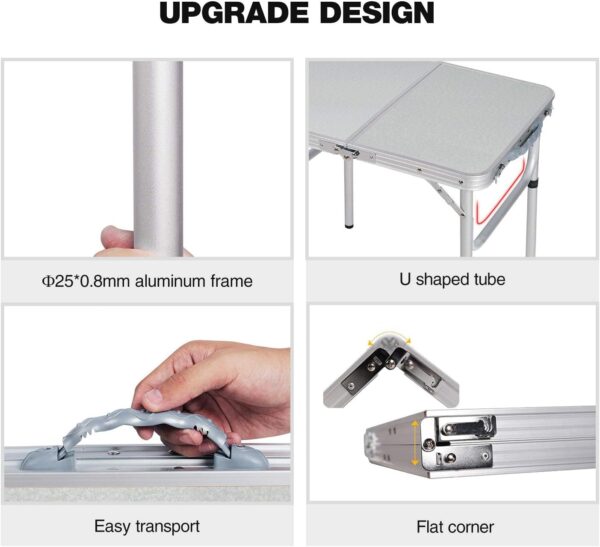 REDCAMP 2ft Folding Camping Table with Adjustable Height, Portable Foldable Picnic Tables for Outdoor Indoor Kitchen Garden, 3 Heights (26/49/60) - Image 6
