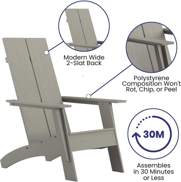 Flash Furniture Sawyer Modern All-Weather Poly Resin Wood Adirondack Chair, Gray, Set of 1 - Image 5