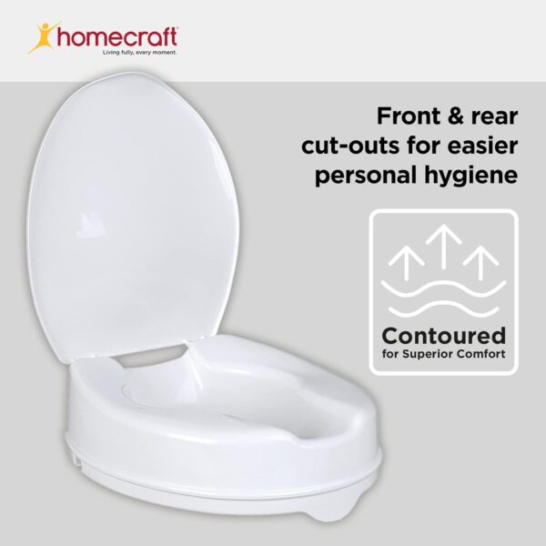 HOMECRAFT Savanah Raised Toilet Seat 4" with Lid, Elongated & Elevated Lock Seat Support for Elderly, Handicapped and Disabled Users, White Colour - Image 3