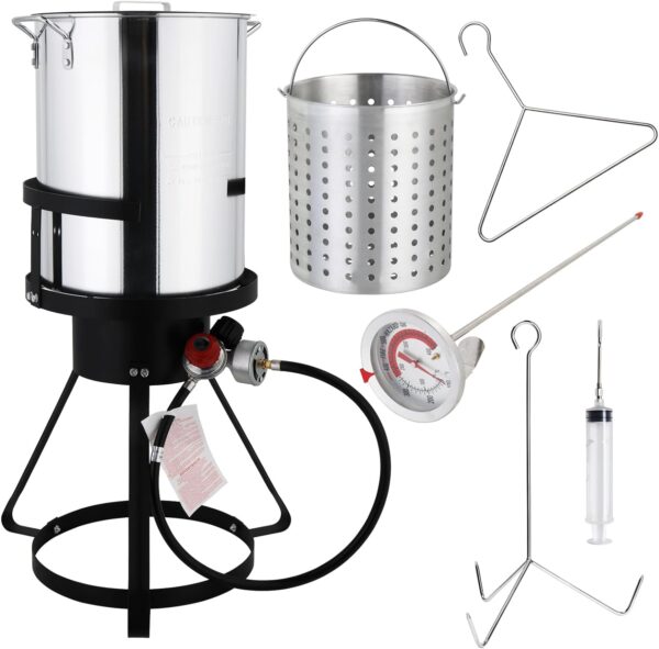 ROVSUN 30QT Turkey Fryer with 55,000BTU Propane Stove, Aluminum Deep Fryer & Seafood Crawfish Boiler Steamer with Basket, Thermometer, Marinade Injector, Turkey Rack & Rack Lifter for Outdoor Cooking - Image 2