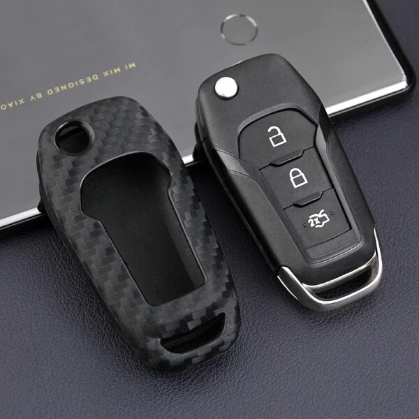 Qirc Silicone Carbon Fiber Car Key Case For Explorer F-150/250 Ranger Mondeo Ecosport Protector Car Key Fob Car Accessories Decoration (Without Buckle) - Image 3