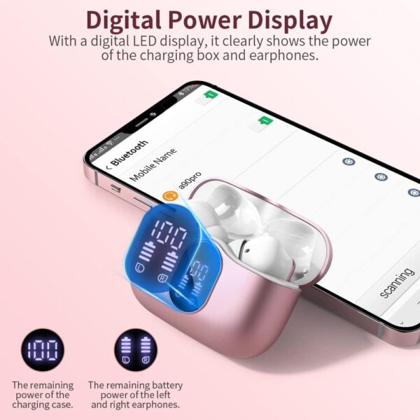 Wireless Earbuds,Bluetooth 5.3 Headphones In Ear with 4 ENC Noise Cancelling Mic,LED Display 2023 Bluetooth Earbuds Mini Deep Bass Stereo Sound,36H Playtime,Wireless Earphones IP7 Waterproof,Rose Gold - Image 7