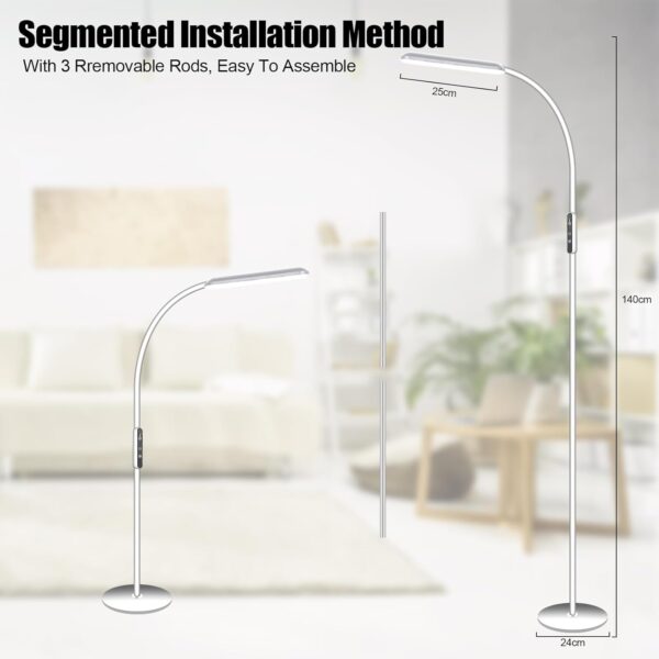 HIYAA Floor Lamp for Living Room, Dimmable Adjustable Reading Standing Lamps with Touch Control, 5 Color Temperature & 5 Brightness Levels, Gooseneck Height Flexible Modern Tall Lamp, White - Image 7