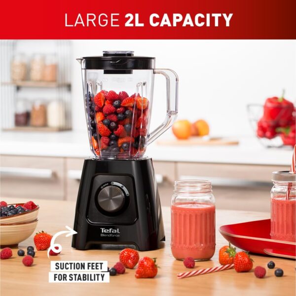 Tefal Blendforce II Blender, 2L Plastic Jug, 1.25L Effective Capacity, 600W, 4 Removable Stainless Steel Blades, Smoothie Blender, Ice Crush, 2 Speeds + Pulse Kitchen Blender, Black, BL420840 - Image 6