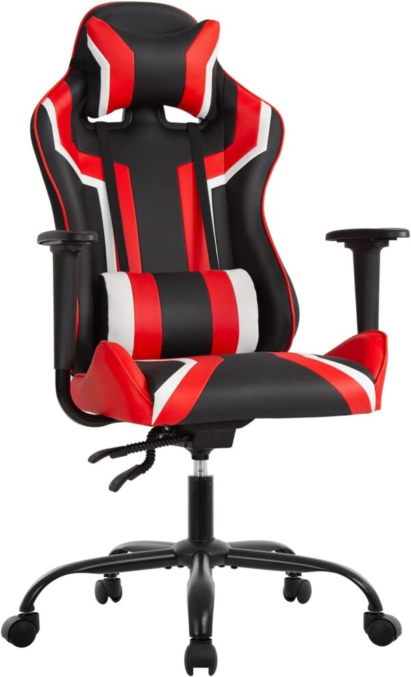 Gaming Chair Racing Desk Chair Ergonomic Office Chair Executive High Back PU Leather Computer Chair with Lumbar Support Task Rolling Swivel Chair for Men Teens Adults (Red) - Image 2