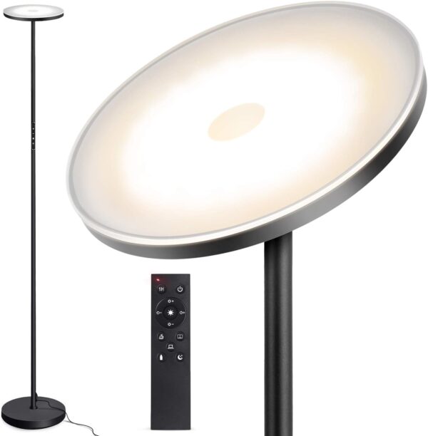 OUTON LED Uplighter Floor Lamp 30W 3000LM, Bright Modern Torchiere Dimmable Standing Lamp, Remote Touch Control & 4 Color Temperatures, 1 Hour Timer for Living Room, Bedroom, Office, Black - Image 2