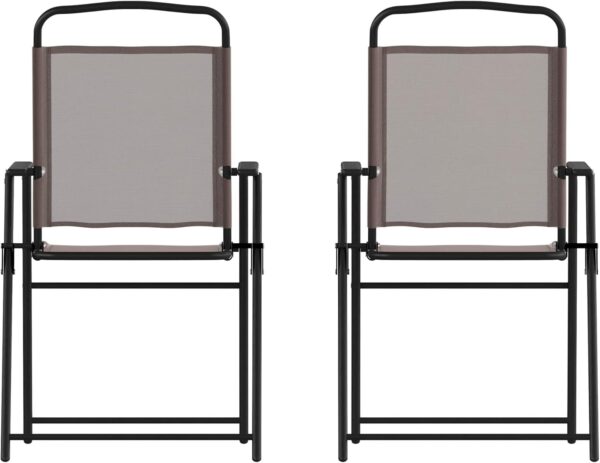 Flash Furniture Set of 2 Mystic Folding Patio Sling, Outdoor Textilene Lawn Chairs with Armrests, Steel, Brown - Image 2