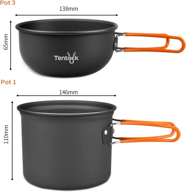 Tentock Camping Cookware Mess Kit 2-4 Persons Outdoor Aluminium Lightweight Cookware Set Foldable Pot and Pan Set for Picnic Hiking Fishing Barbecue Travelling - Image 3